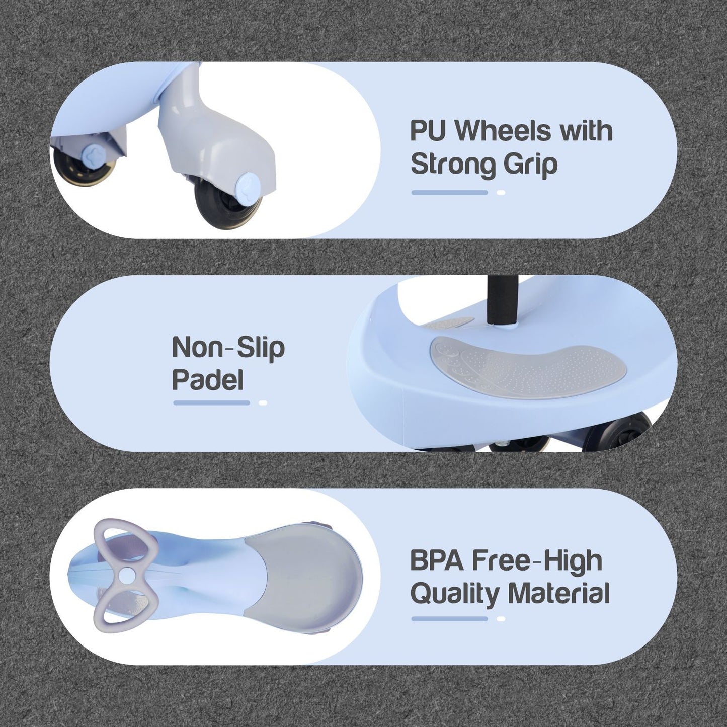 R for Rabbit Iya Iya Ace Swing Car - Non-Sliped Paddel, PU LED Wheels, Up To 85 Kgs Capacity Blue