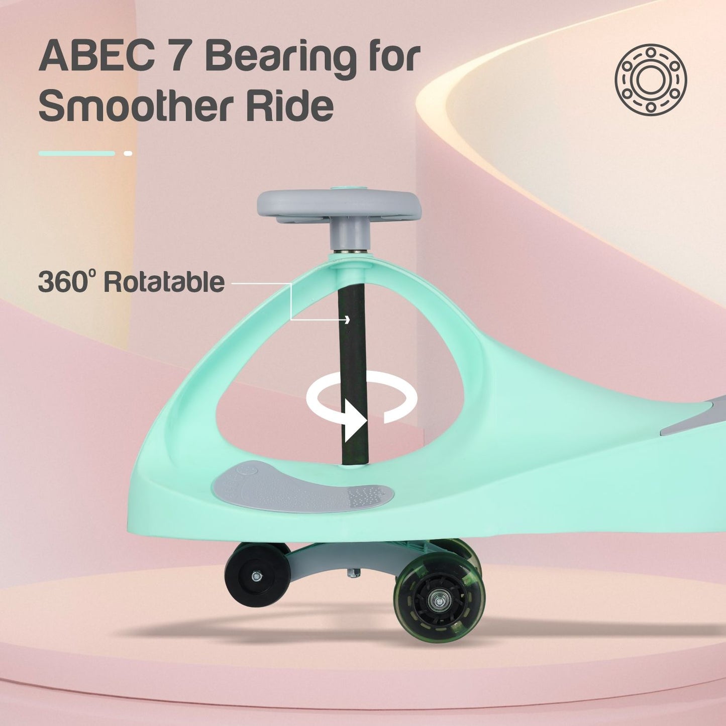 R for Rabbit Iya Iya Ace Swing Car - Non-Sliped Paddel, PU LED Wheels, Up To 85 Kgs Capacity Green