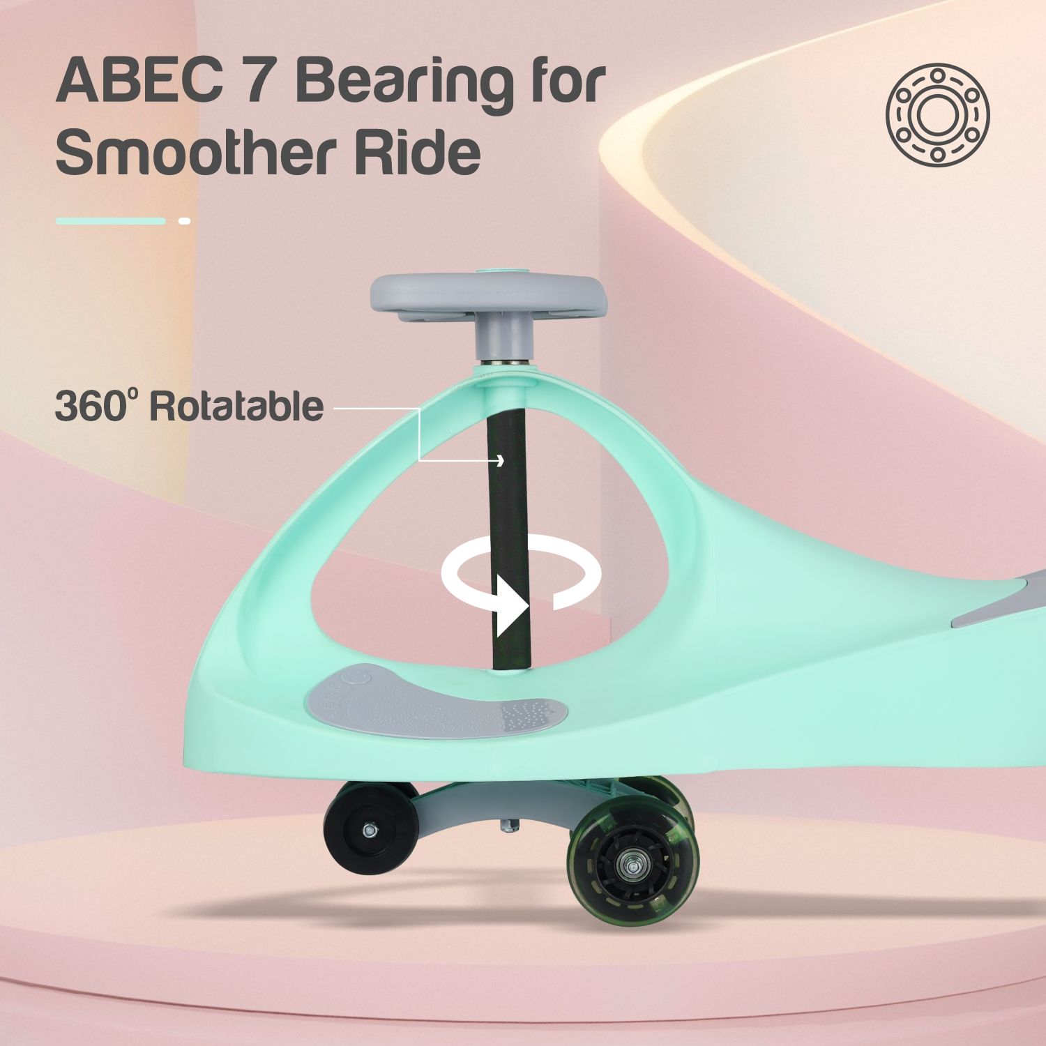 R for Rabbit Iya Iya Ace Swing Car - Non-Sliped Paddel, PU LED Wheels, Up To 85 Kgs Capacity Green
