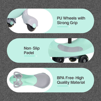 R for Rabbit Iya Iya Ace Swing Car - Non-Sliped Paddel, PU LED Wheels, Up To 85 Kgs Capacity Green
