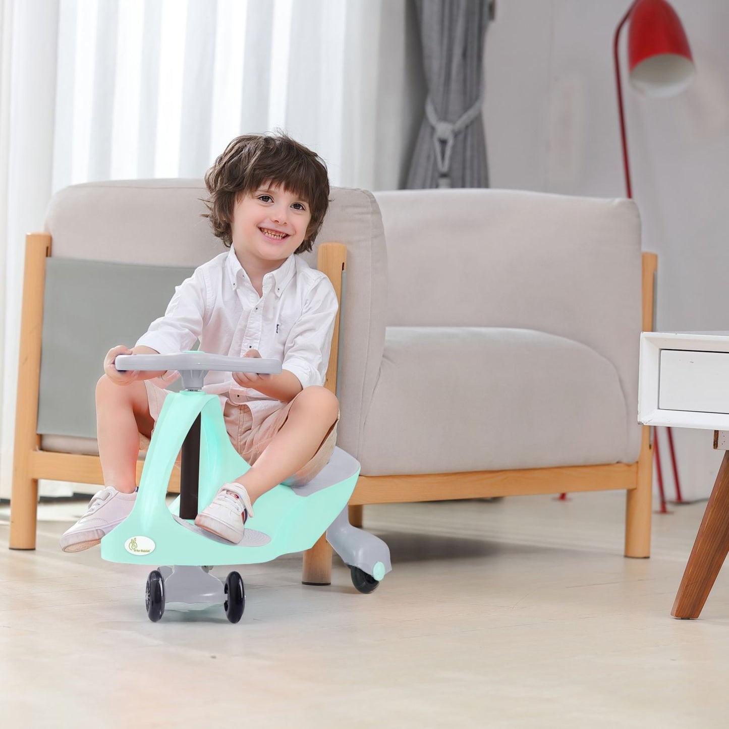 R for Rabbit Iya Iya Ace Swing Car - Non-Sliped Paddel, PU LED Wheels, Up To 85 Kgs Capacity Green