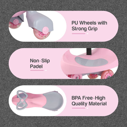 R for Rabbit Iya Iya Ace Swing Car - Non-Sliped Paddel, PU LED Wheels, Up To 85 Kgs Capacity Pink