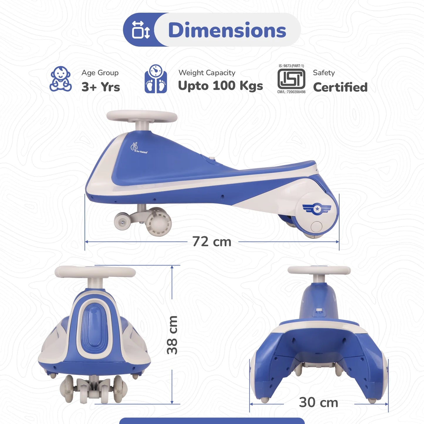 R For Rabbit Iya Iya Sportz swing car for kids, Blue Grey