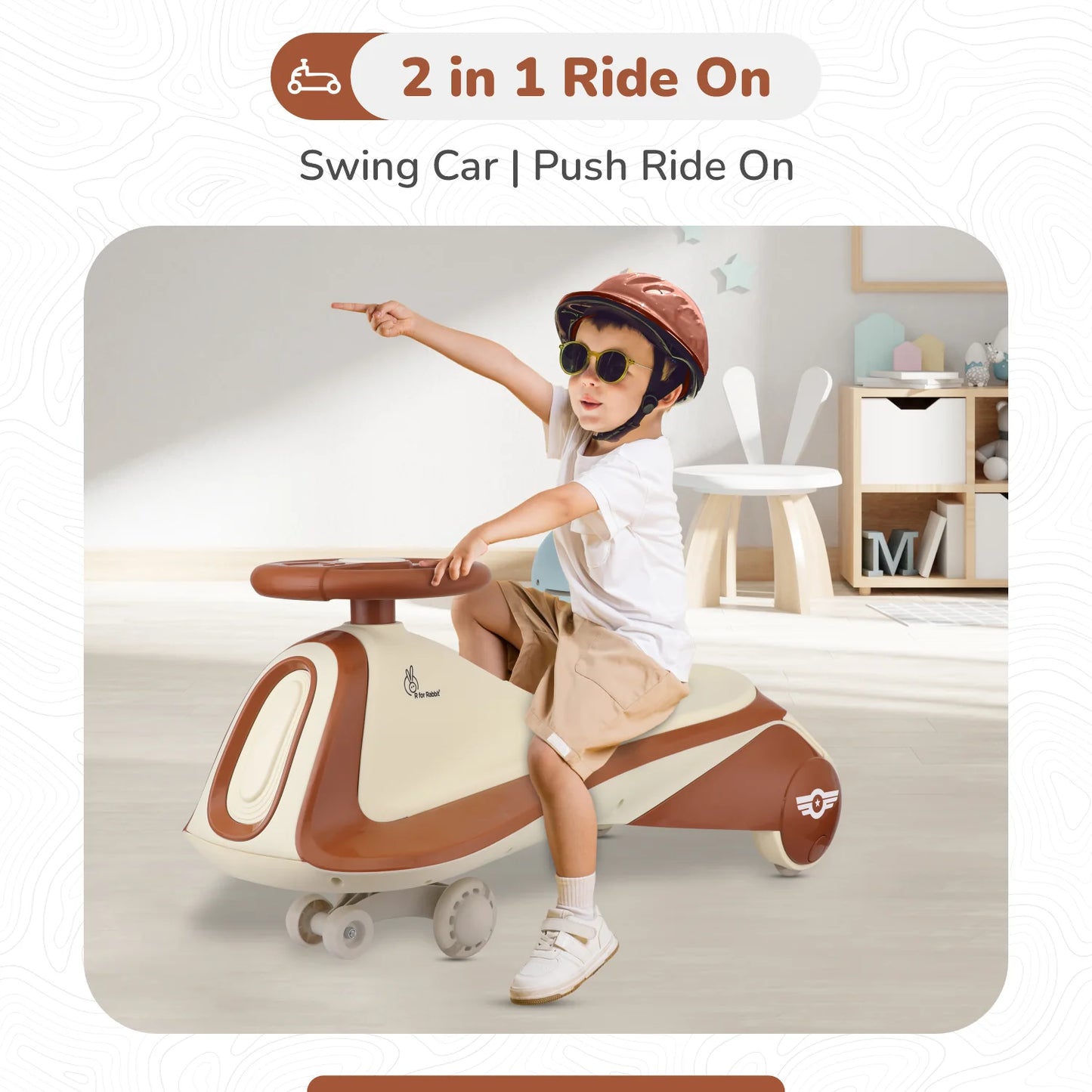 R For Rabbit Iya Iya Sportz swing car for kids, Cream Brown