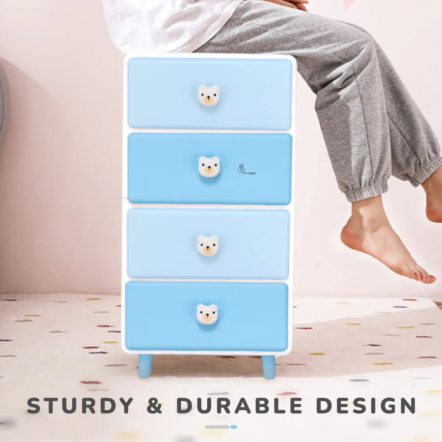 R for Rabbit  Kiddo Korner Teddy Storage Organizer For Kids With 4 Layers of Spacious Storage,Blue white