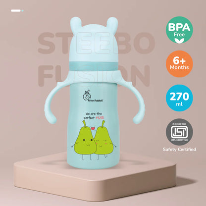 R For Rabbit Steebo Fusion Spout Cup Stainless Steel Bottle For Kids, Leak Proof, Lake Blue