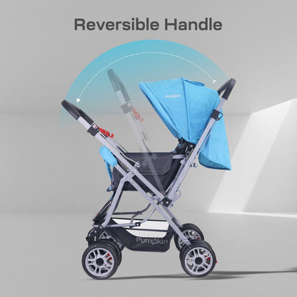 R for Rabbit Kiddie Kingdom Stroller - 3 Position Recline, Easy Fold, Reversible Handle, Rear Wheel Brakes Blue Black