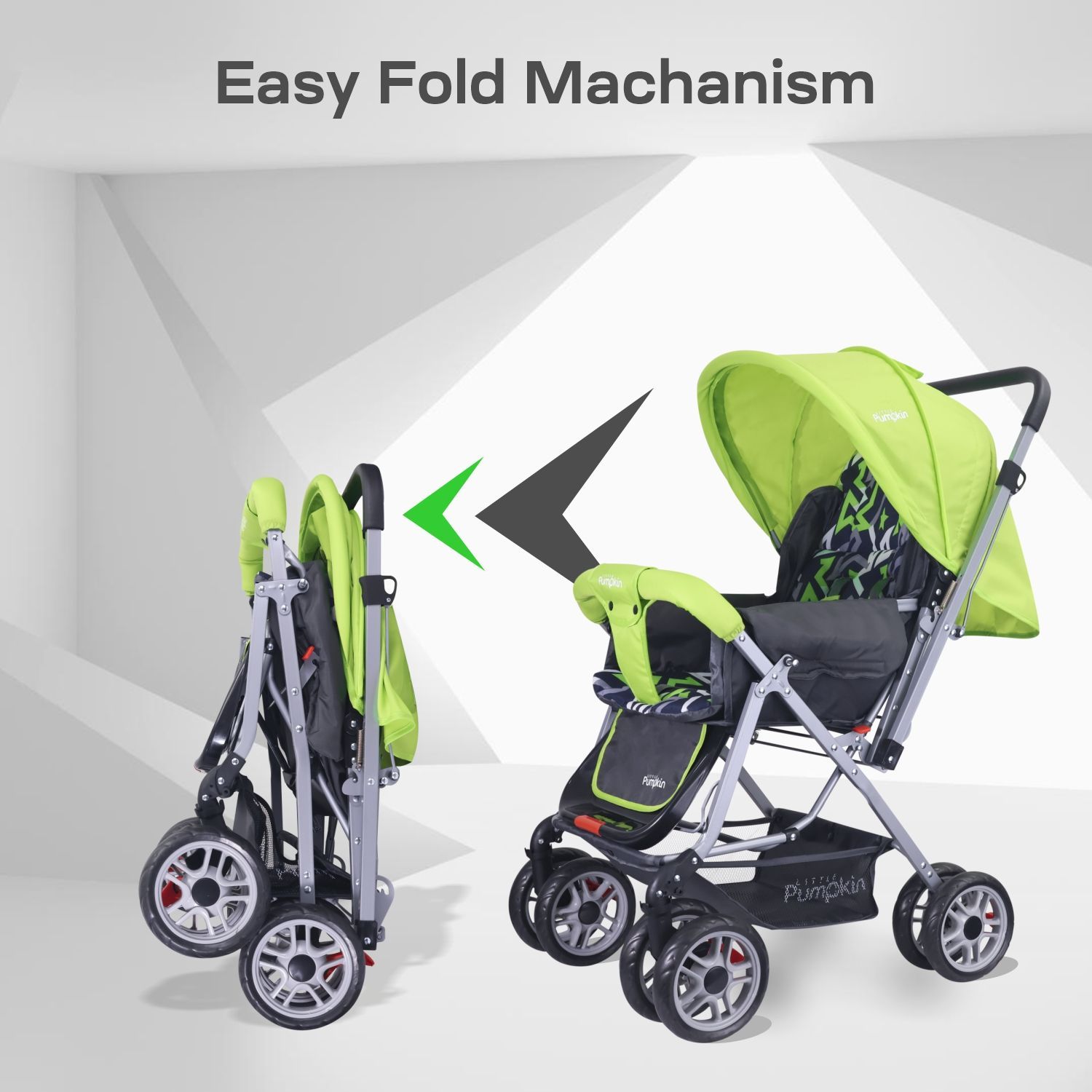 R for Rabbit Kiddie Kingdom Stroller - 3 Position Recline, Easy Fold, Reversible Handle, Rear Wheel Brakes Green Black