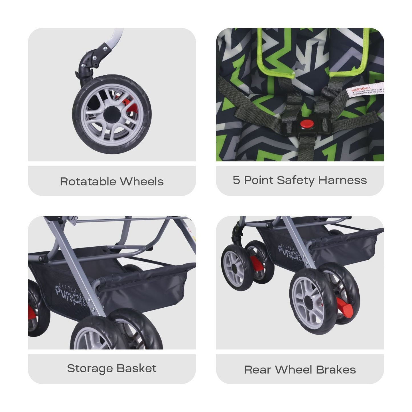 R for Rabbit Kiddie Kingdom Stroller - 3 Position Recline, Easy Fold, Reversible Handle, Rear Wheel Brakes Green Black