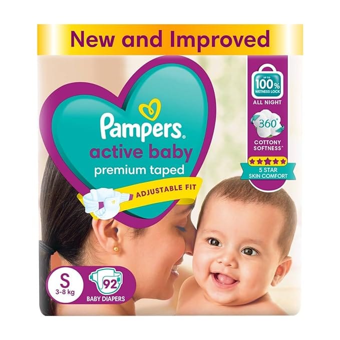 Pampers Small- Pack of 92 Active Baby Small (3-8 Kg)