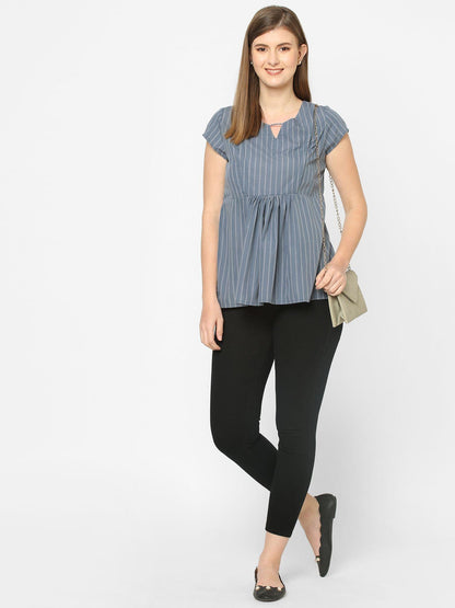 Mystere Paris Grey striped Maternity Top