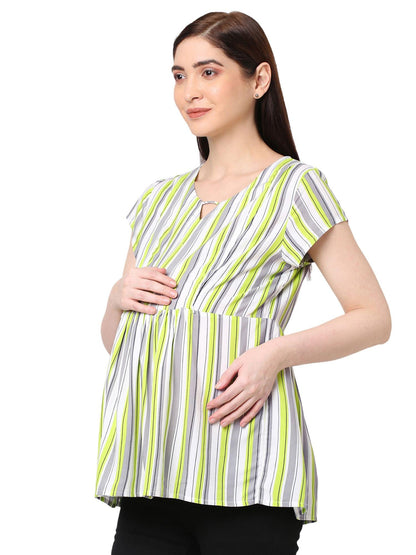 Mystere Paris Stylish Striped Rayon Maternity Top