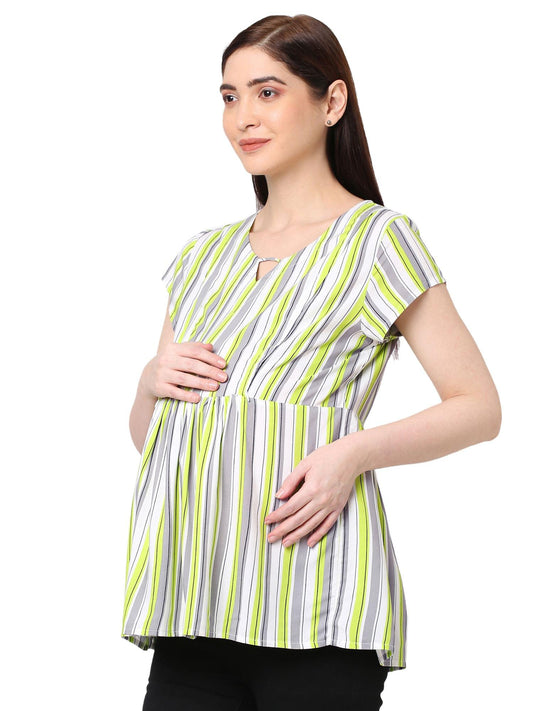 Mystere Paris Stylish Striped Rayon Maternity Top