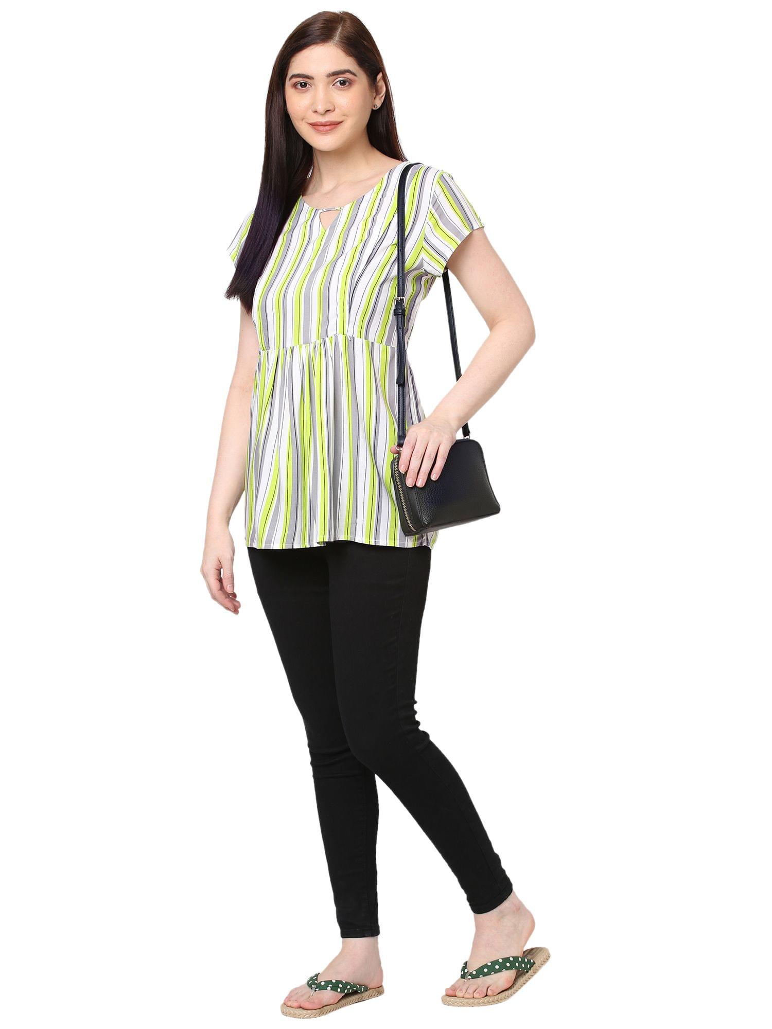 Mystere Paris Stylish Striped Rayon Maternity Top