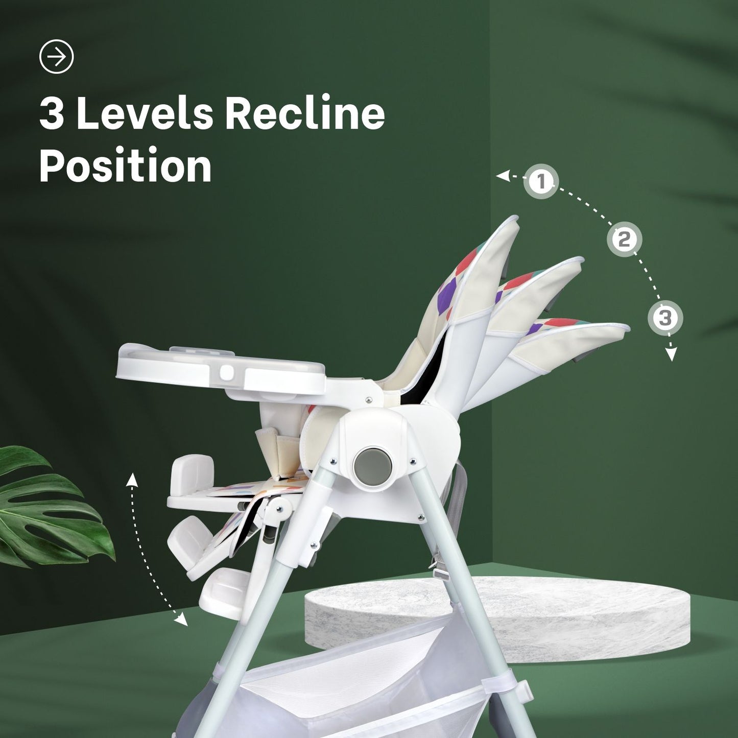 R for Rabbit Marshmallow High Chair - 7 Level Height Adjustment, 3 Recline Modes, Adjustable & Removable Double Meal Tray Abstract White