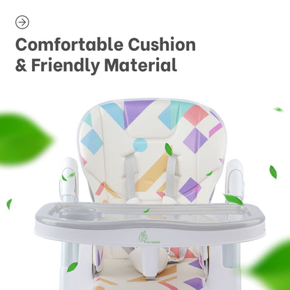 R for Rabbit Marshmallow High Chair - 7 Level Height Adjustment, 3 Recline Modes, Adjustable & Removable Double Meal Tray Abstract White