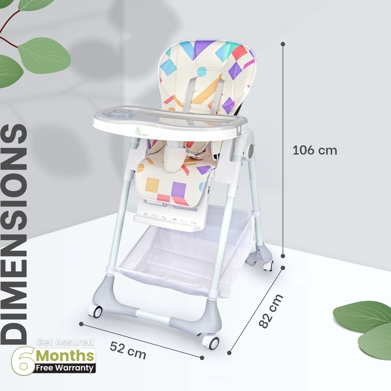 R for Rabbit Marshmallow High Chair - 7 Level Height Adjustment, 3 Recline Modes, Adjustable & Removable Double Meal Tray Abstract White