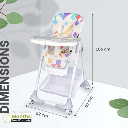 R for Rabbit Marshmallow High Chair - 7 Level Height Adjustment, 3 Recline Modes, Adjustable & Removable Double Meal Tray Abstract White
