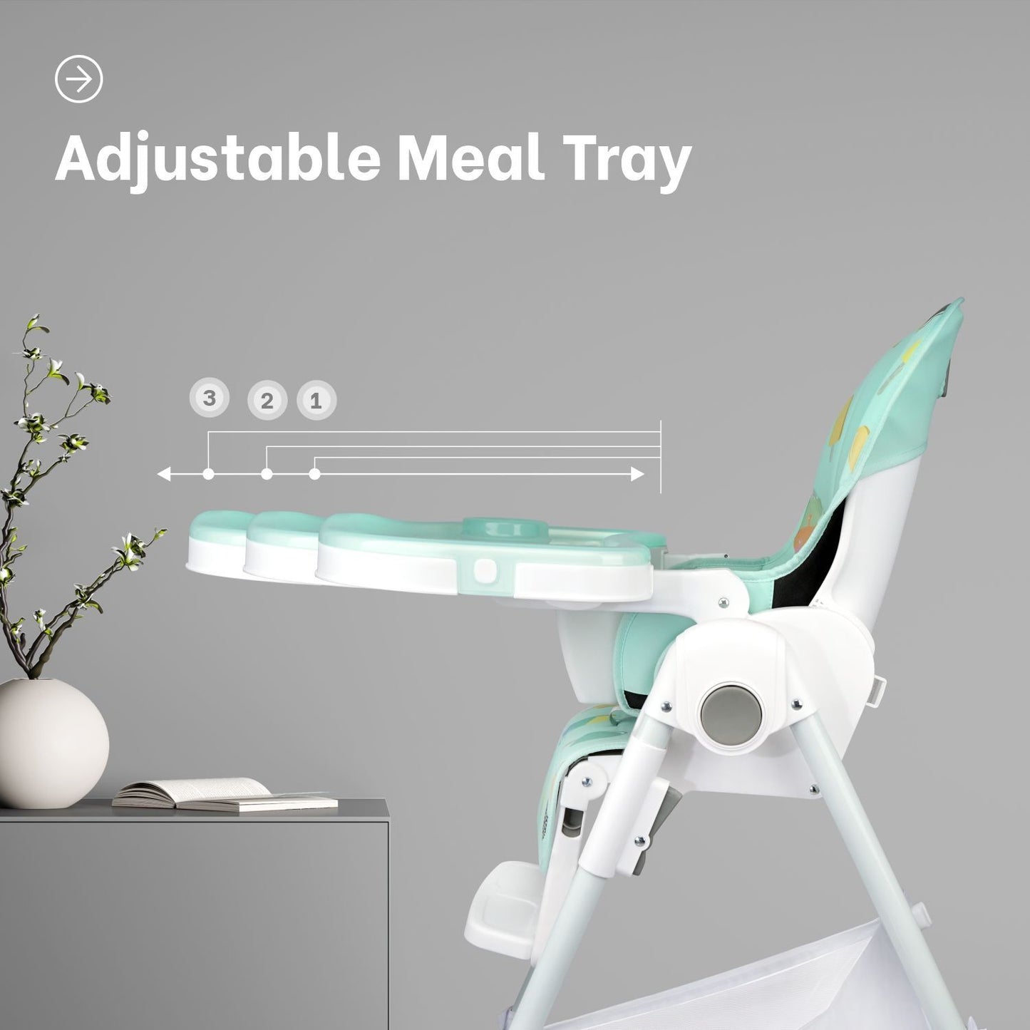 R for Rabbit Marshmallow High Chair - 7 Level Height Adjustment, 3 Recline Modes, Adjustable & Removable Double Meal Tray Candy Blue