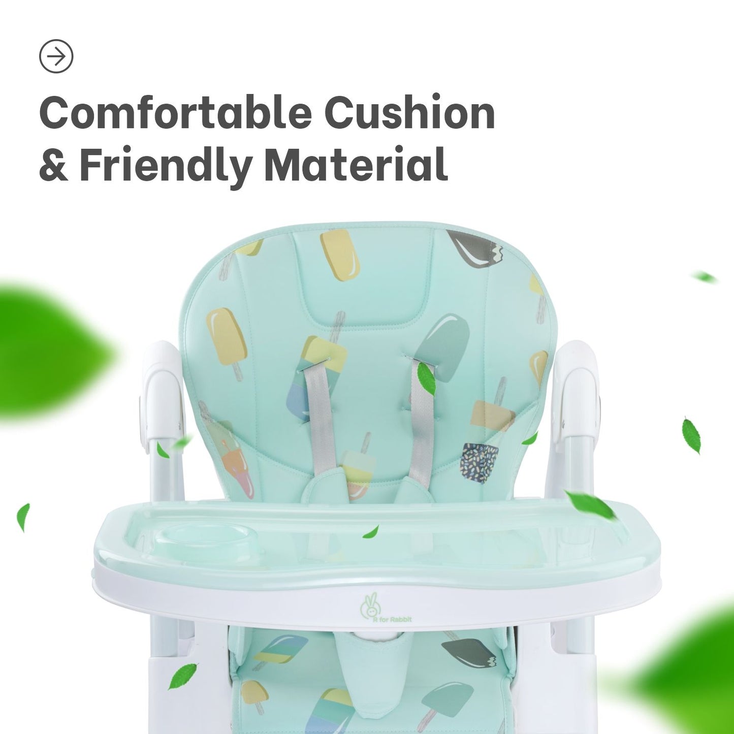 R for Rabbit Marshmallow High Chair - 7 Level Height Adjustment, 3 Recline Modes, Adjustable & Removable Double Meal Tray Candy Blue