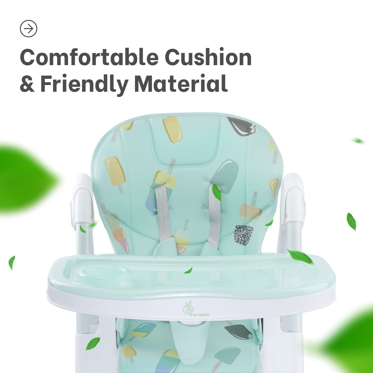 R for Rabbit Marshmallow High Chair - 7 Level Height Adjustment, 3 Recline Modes, Adjustable & Removable Double Meal Tray Candy Blue