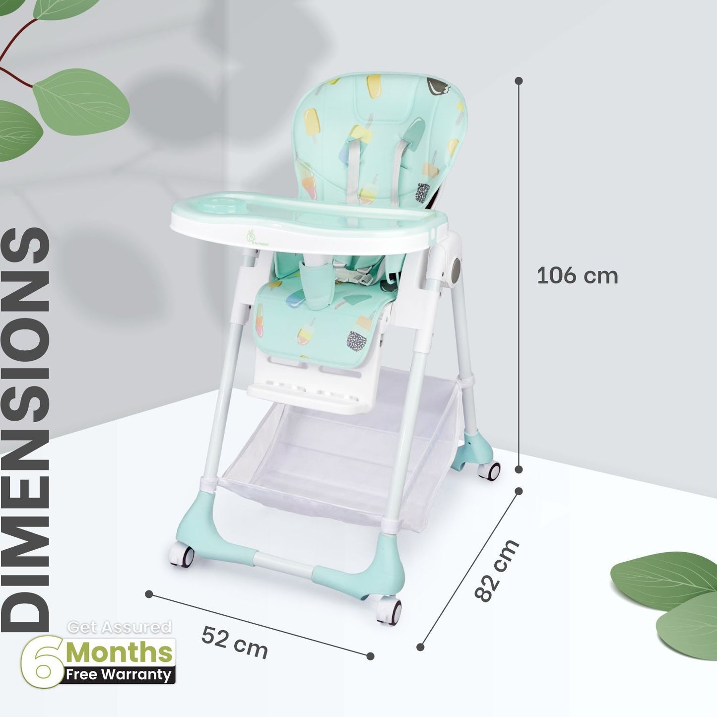 R for Rabbit Marshmallow High Chair - 7 Level Height Adjustment, 3 Recline Modes, Adjustable & Removable Double Meal Tray Candy Blue