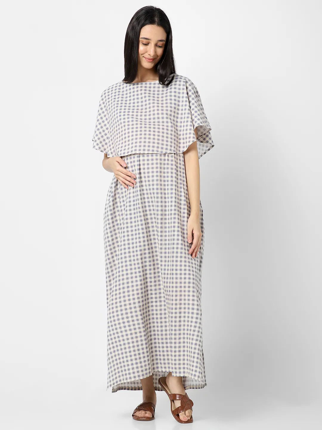 Mystere Paris Checkered Maternity Dress
