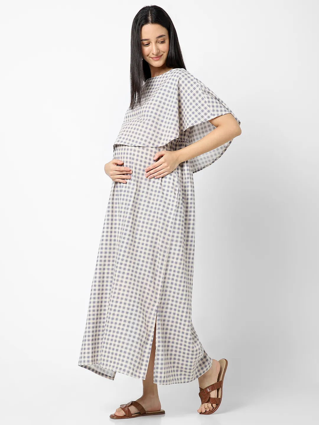 Mystere Paris Checkered Maternity Dress