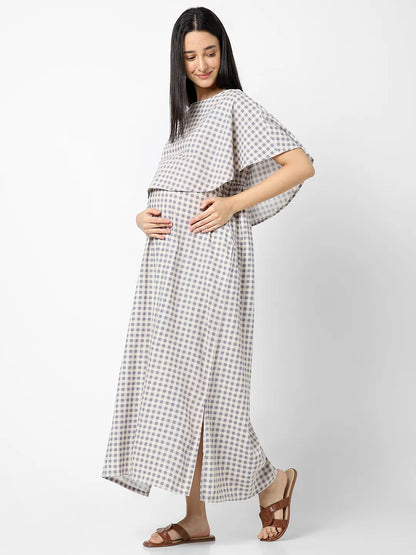 Mystere Paris Checkered Maternity Dress