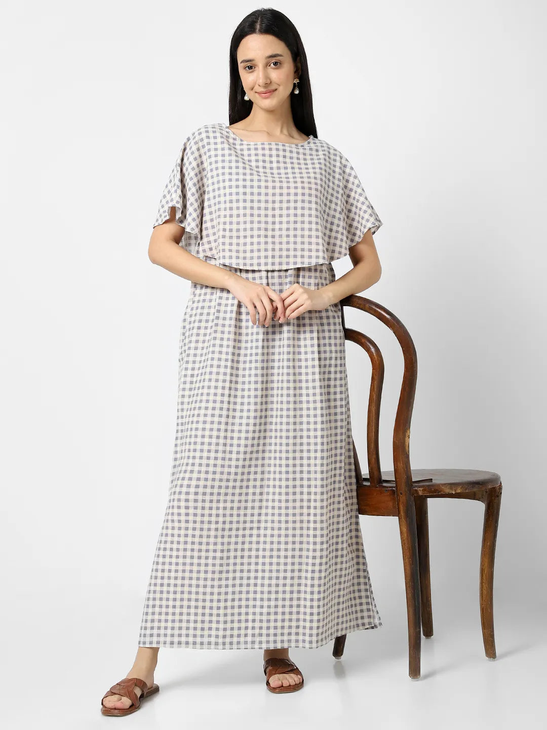 Mystere Paris Checkered Maternity Dress
