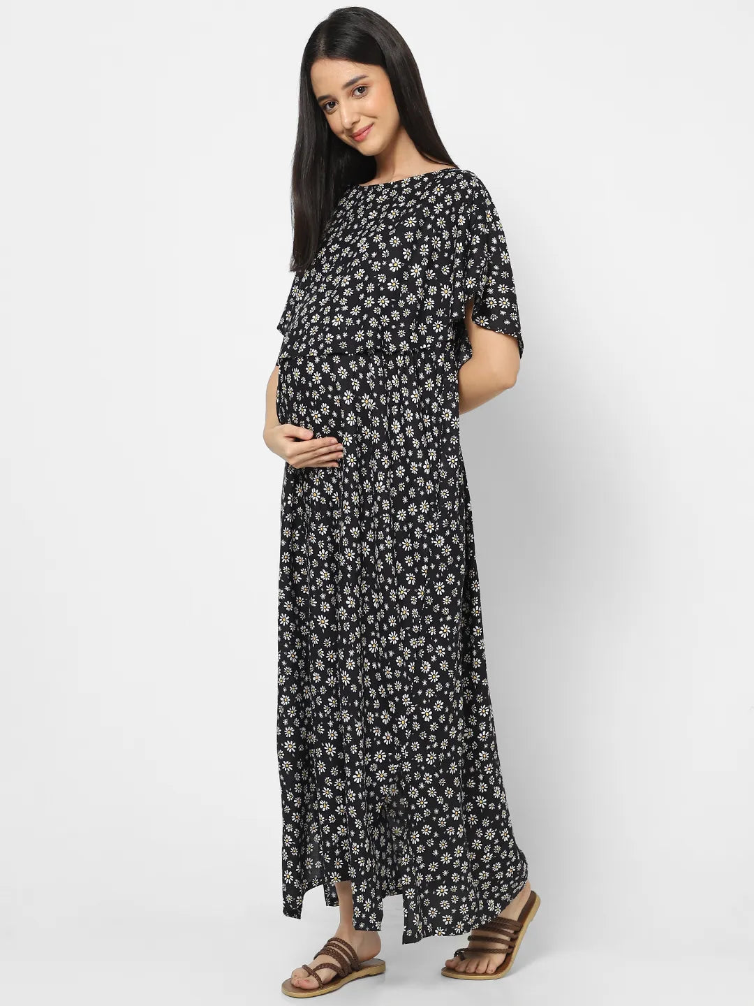 Mystere Paris Black Floral Printed Maternity Dress