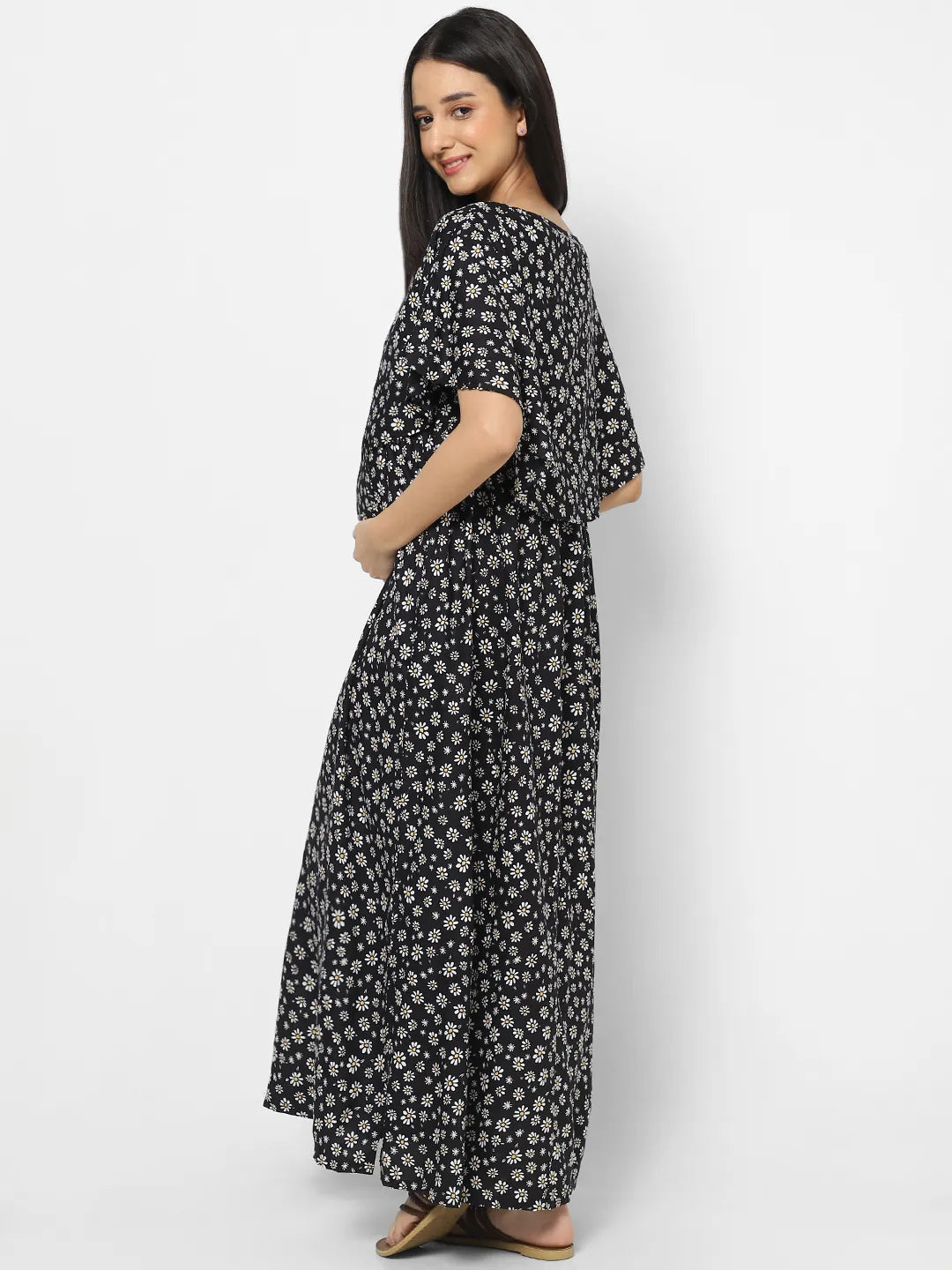 Mystere Paris Black Floral Printed Maternity Dress