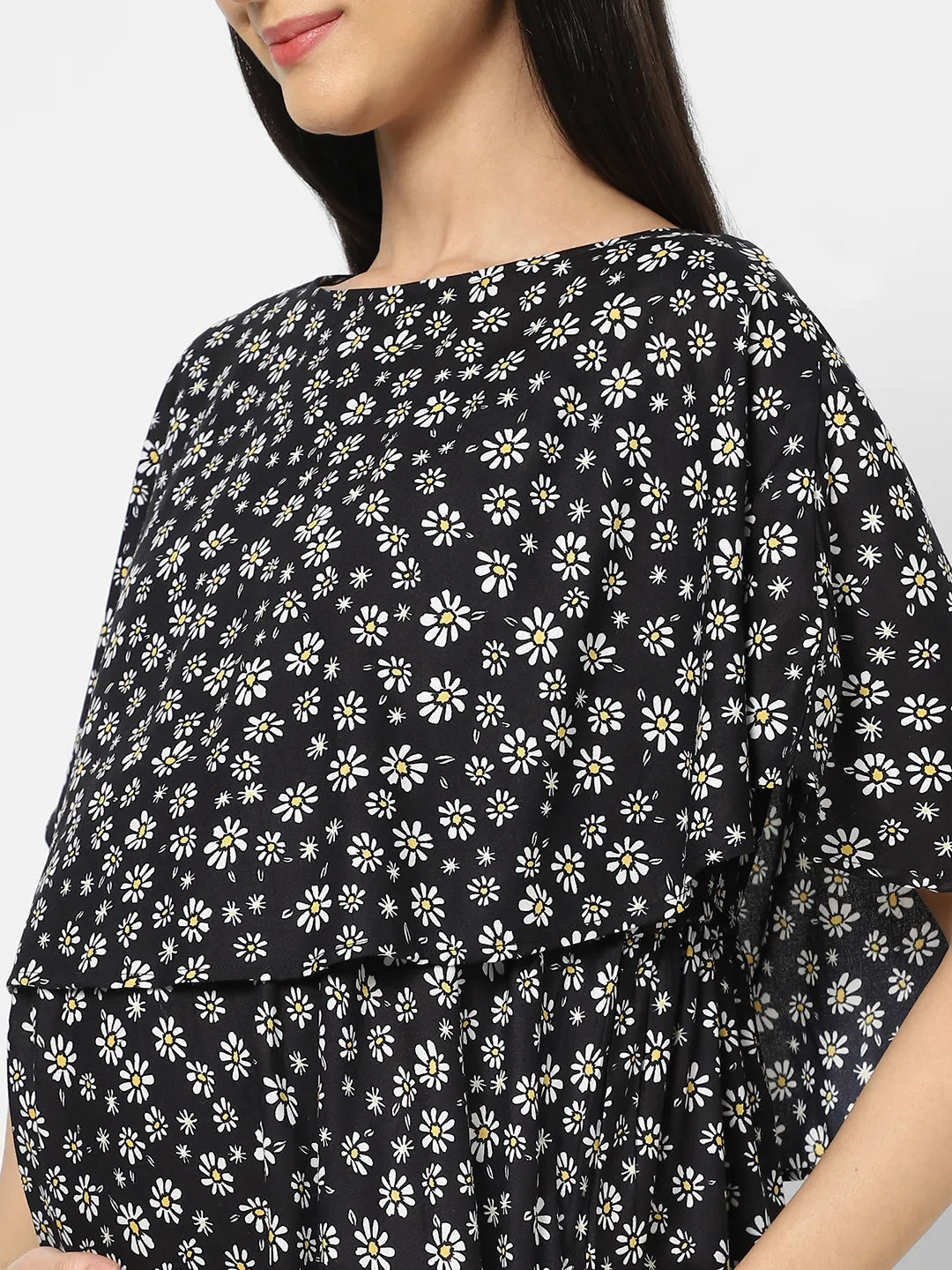 Mystere Paris Black Floral Printed Maternity Dress