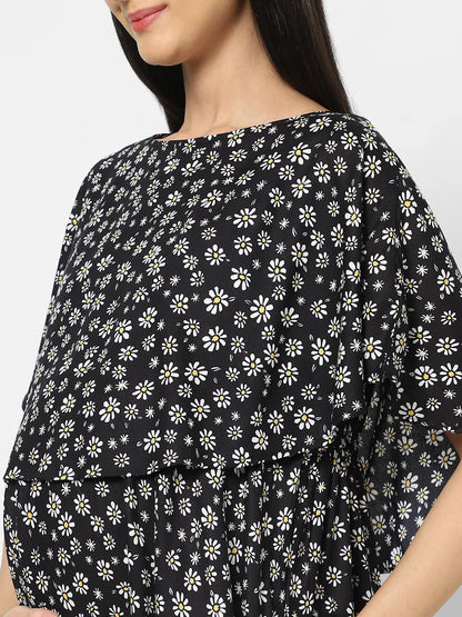 Mystere Paris Black Floral Printed Maternity Dress