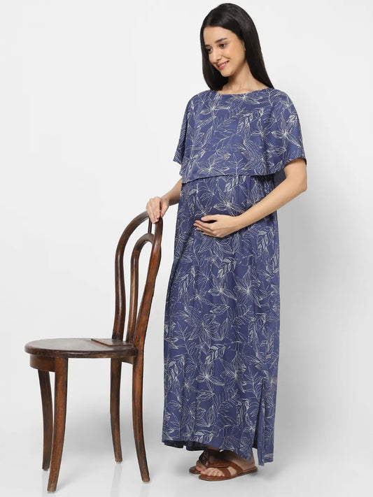 Mystere Paris Space Blue Floral Maternity Dress
