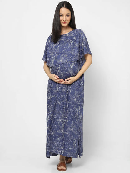 Mystere Paris Space Blue Floral Maternity Dress