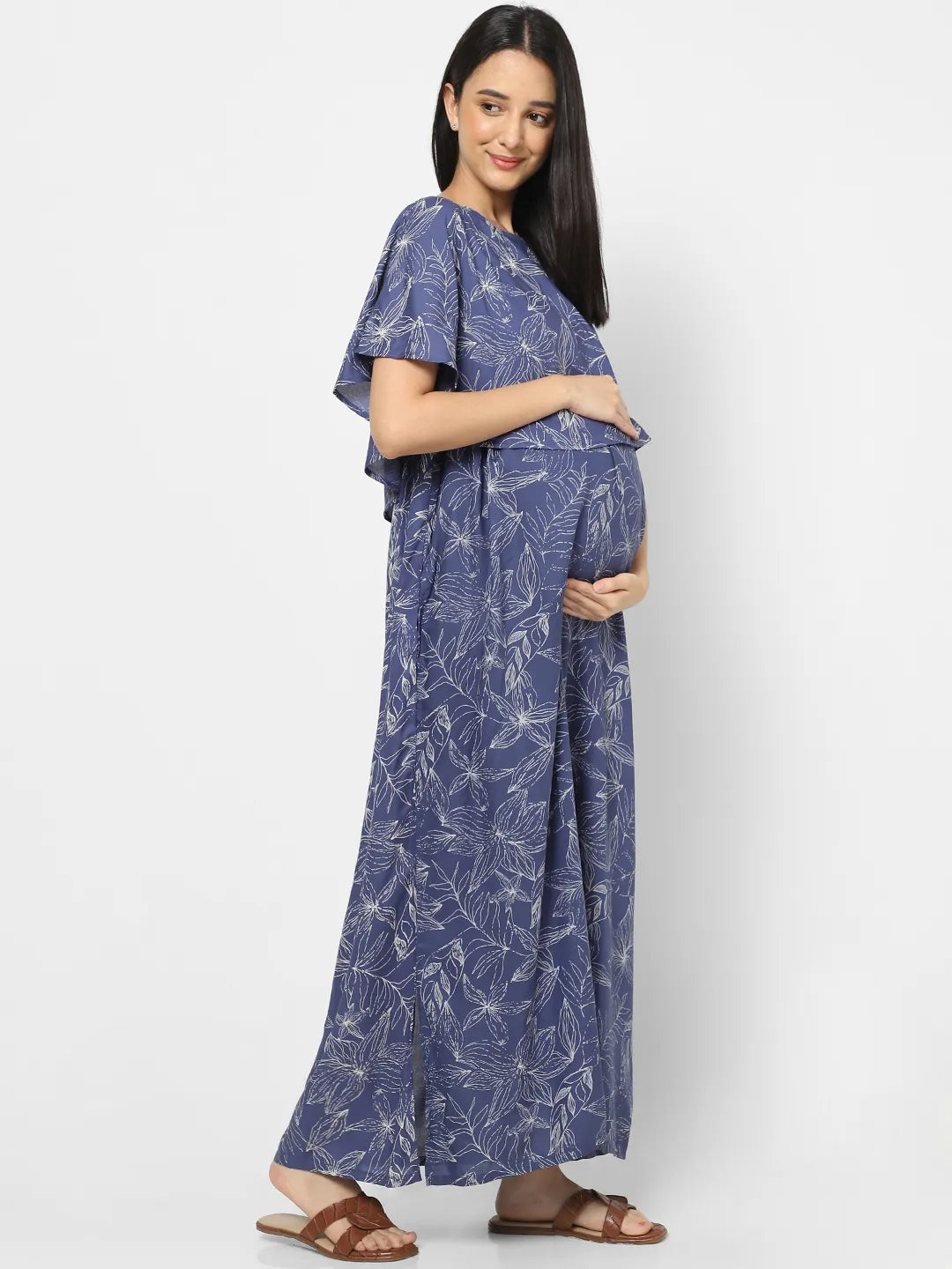 Mystere Paris Space Blue Floral Maternity Dress