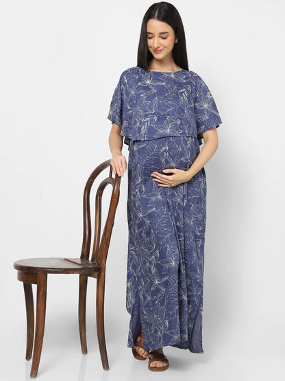 Mystere Paris Space Blue Floral Maternity Dress
