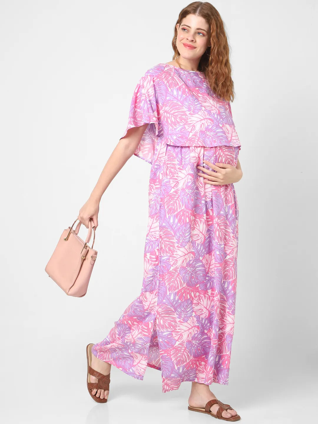 Mystere Paris Pink Leafy Maternity Dress