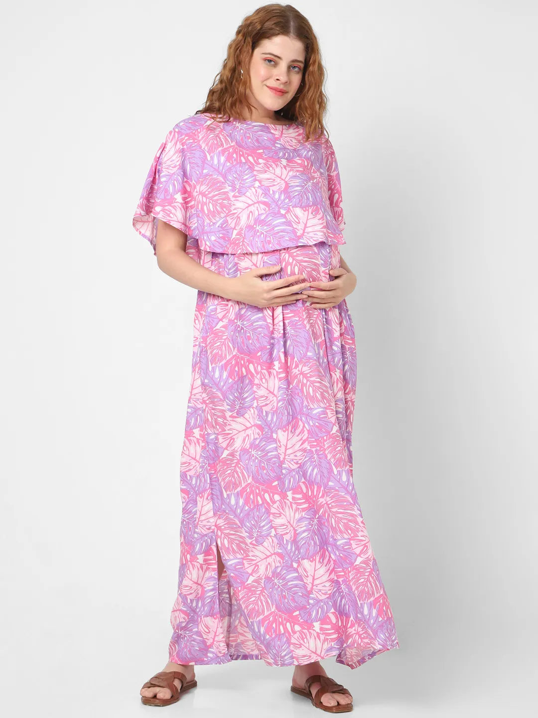 Mystere Paris Pink Leafy Maternity Dress