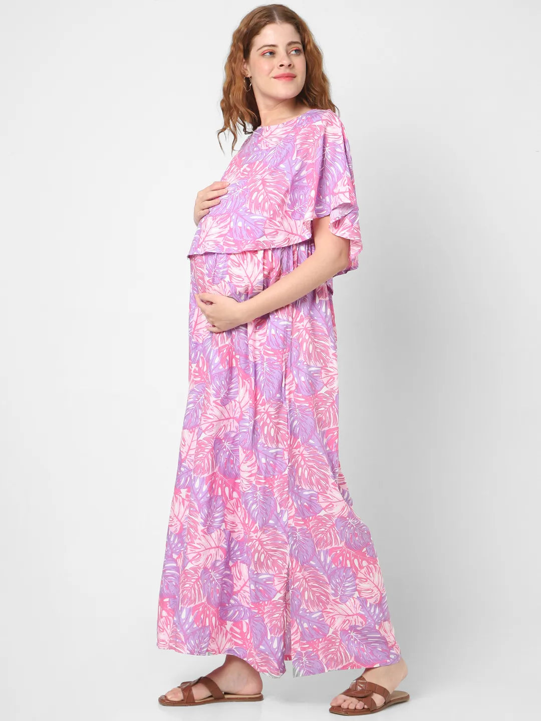 Mystere Paris Pink Leafy Maternity Dress