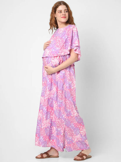 Mystere Paris Pink Leafy Maternity Dress