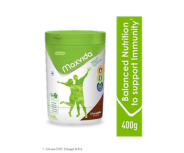 MaxvidaTM Balanced Nutrition Supplement for Adults, 400g Powder- (Chocolate)-Jar