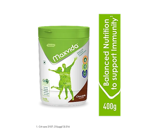 MaxvidaTM Balanced Nutrition Supplement for Adults, 400g Powder- (Chocolate)-Jar