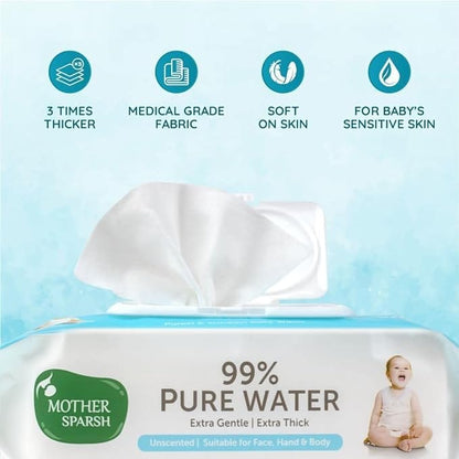 Mother Sparsh 99% Pure Water Unscented Baby Wipes-2X40Pcs