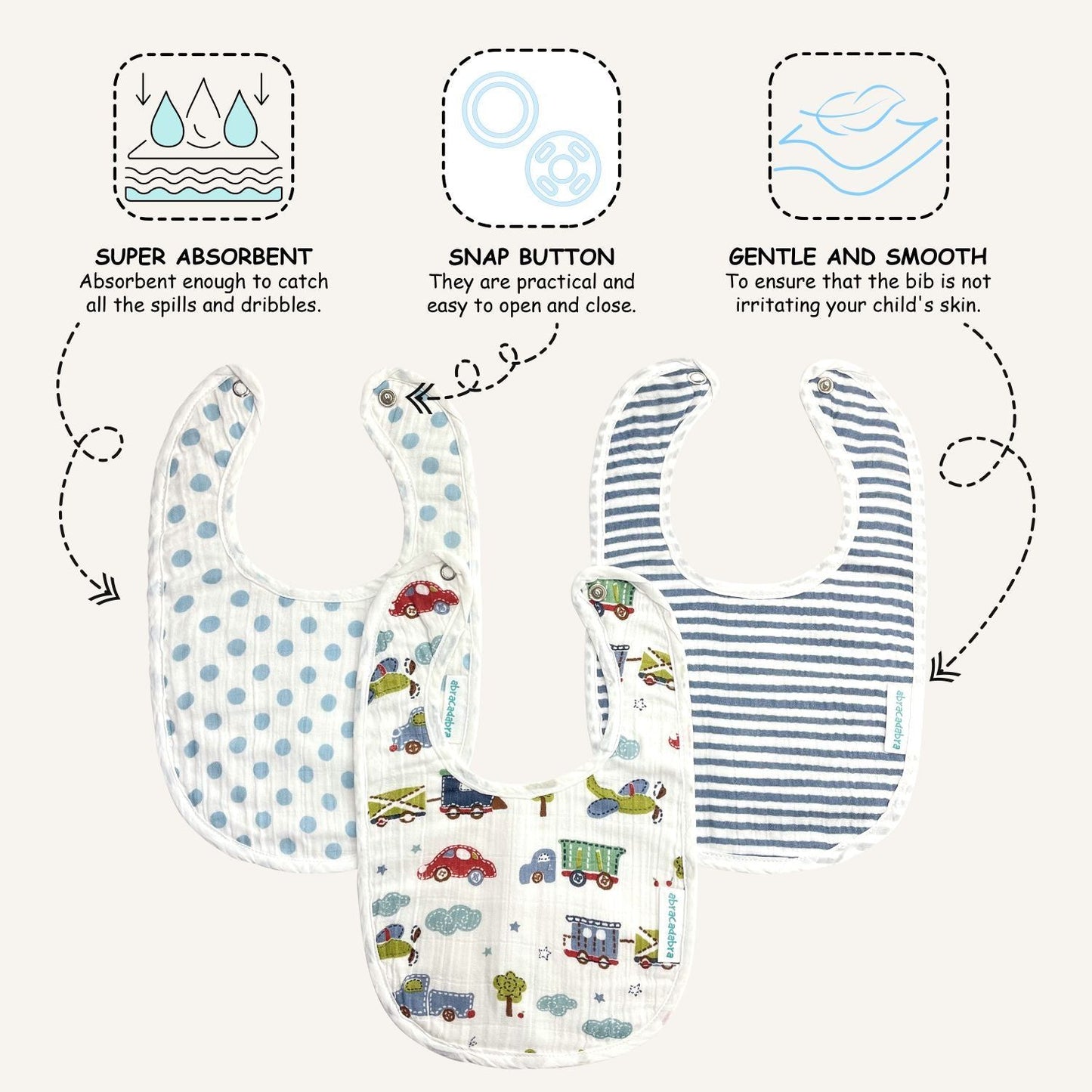 Abracadabra Muslin Bibs - Transport Pack of 3