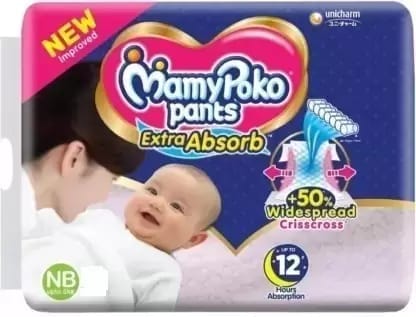 MamyPoko NewBorn Size diapers (NB) - 56 Pieces Extra Absorb pants (NB-56) - New Born  (56 Pieces)
