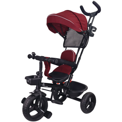 R for Rabbit Tiny Toes T40 Ace Tricycle - EVA Wheels, 360 Rotatable Seat, Adjustable Canopy, Parental Control, Front & Rear Baskets Maroon Black