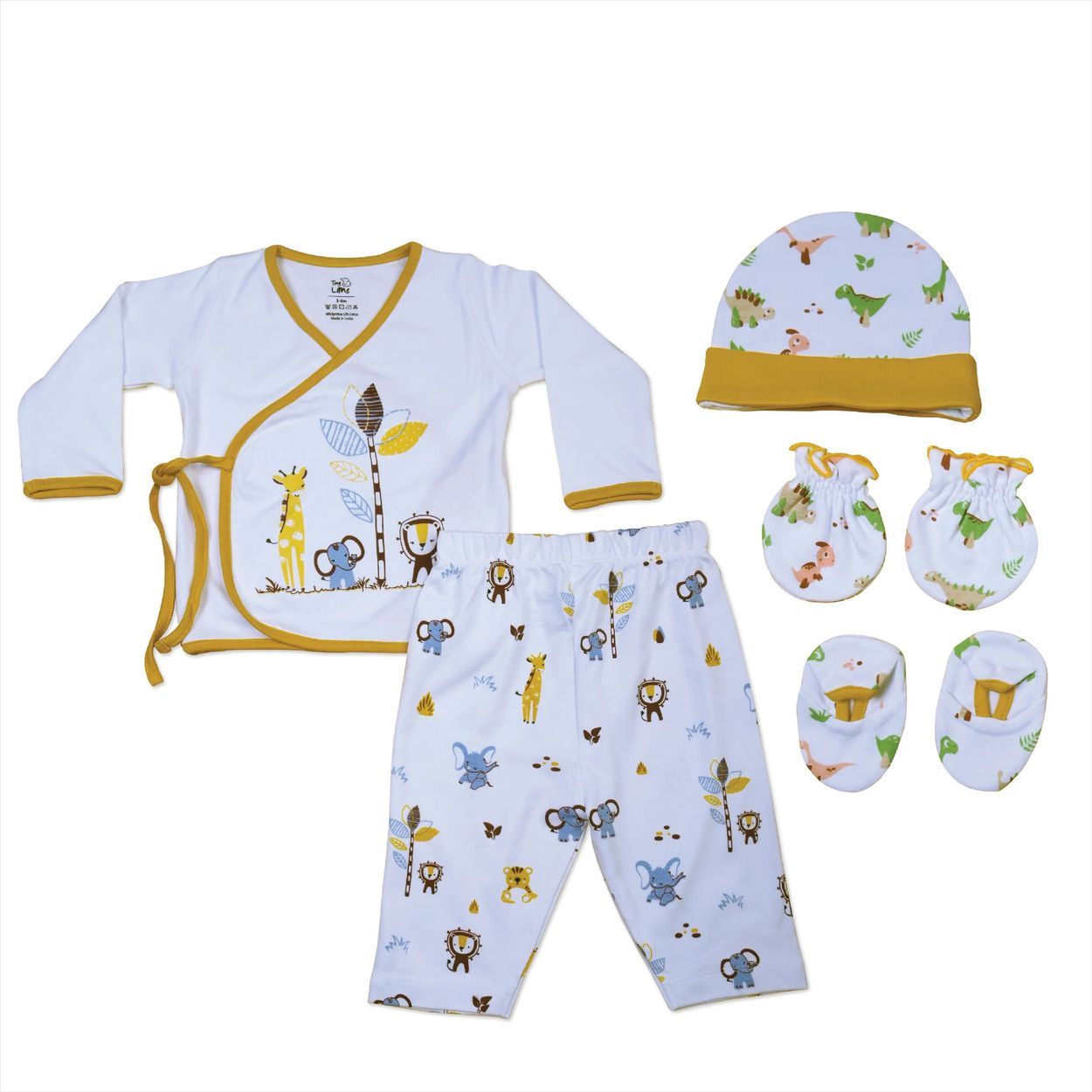 Tiny Lane Adorable & Comfy Baby Clothing Paws Set - Jungle Tribe Jhabla, Legging, & Cap Booties Miten