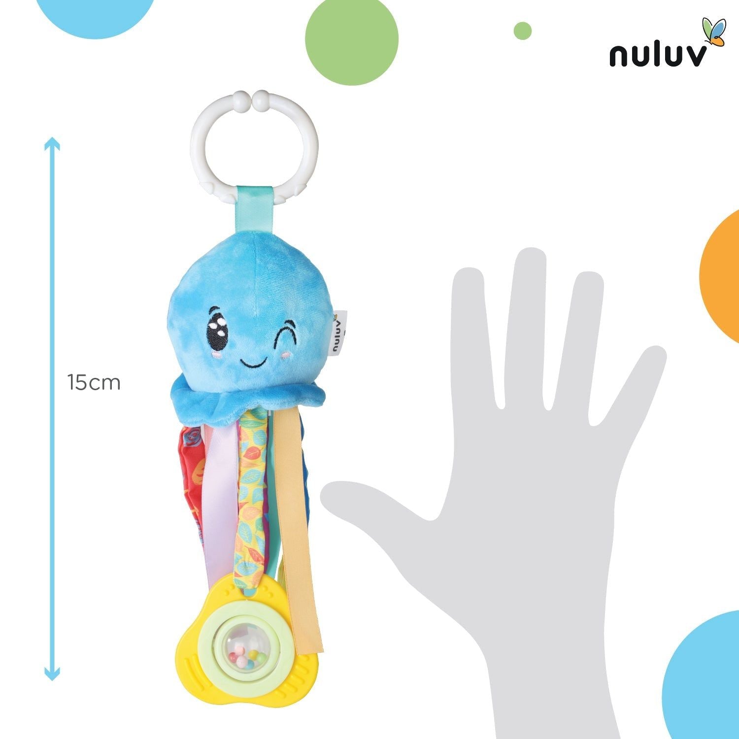 Nuluv Waves Octopus Plush Toy I Hanging Rattle I Stroller Toy for Baby 3 Months+ with Teether & Rattle Sound - Multicolor